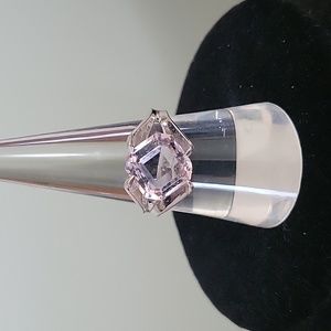 VINTAGE PARK LANE PALE PINK GLASS CRYSTAL EXPANDABLE RING-💕